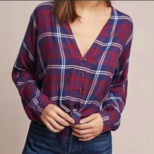 RAILS Anthropologie Sloane Red Plaid Tie Front Button Down Cropped Top XS